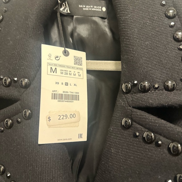 Zara Black Studded Coat - Picture 6 of 7